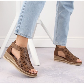 Sandales compensées confortables en cuir pour femmes, marron, Remonte D3056-24 brun 3