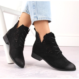 Bottines ajourées en daim à talon plat, noir Potocki SZ12089 le noir 1