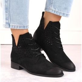 Bottines ajourées en daim à talon plat, noir Potocki SZ12089 le noir 3
