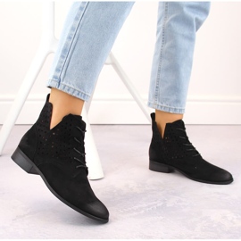 Bottines ajourées en daim à talon plat, noir Potocki SZ12089 le noir 2