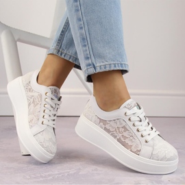 Chaussures de sport plateforme à lacets femme, blanches S.Barski HY025 1