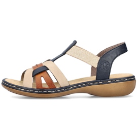 Sandales à enfiler confortables pour femmes avec bandes élastiques multicolores, Rieker 65918-90 beige 1