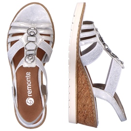 Sandales compensées à enfiler confortables pour femmes avec bandes élastiques Remonte R6264-80 argent 1