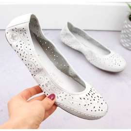 Ballerines ajourées confortables en cuir pour femme, blanc Rieker 41460-80 blanche 12