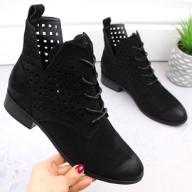 Bottines ajourées en daim à talon plat, noir Potocki SZ12089 le noir 4