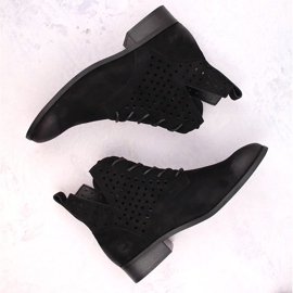 Bottines ajourées en daim à talon plat, noir Potocki SZ12089 le noir 6