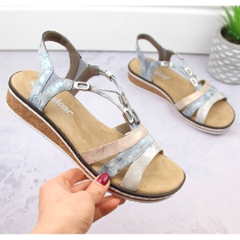 Sandales compensées confortables à enfiler pour femmes Rieker V36G4-40 bleu 2