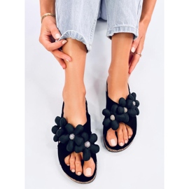 Charss Tongs en liège noir avec fleurs coussin le noir 4