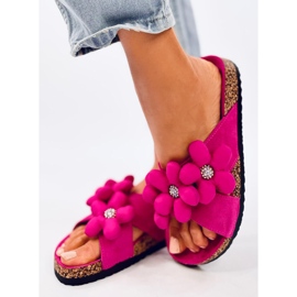 Charss Tongs en liège fuchsia avec fleurs coussin rose 2