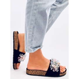 Maliv Chaussons en liège noir avec pierres le noir 3
