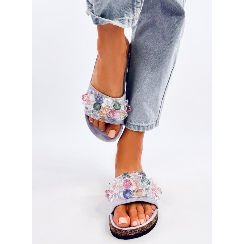 Tongs en liège avec pierres Maliv Purple violet 1