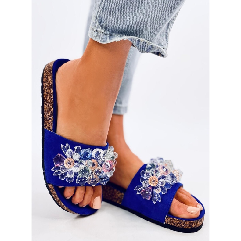 Tongs en liège avec pierres Maliv Blue bleu 2