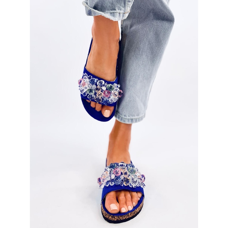 Tongs en liège avec pierres Maliv Blue bleu 1