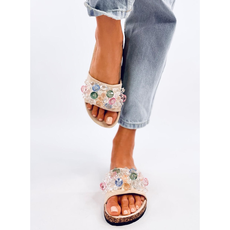 Tongs en liège avec pierres Maliv Beige 1