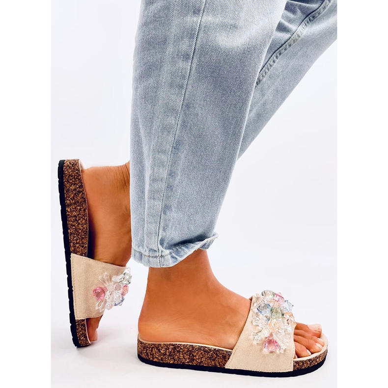 Tongs en liège avec pierres Maliv Beige 2