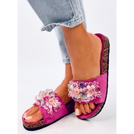 Tongs en liège avec pierres Maliv Fuchsia rose 2