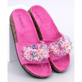 Tongs en liège avec pierres Maliv Fuchsia rose 4