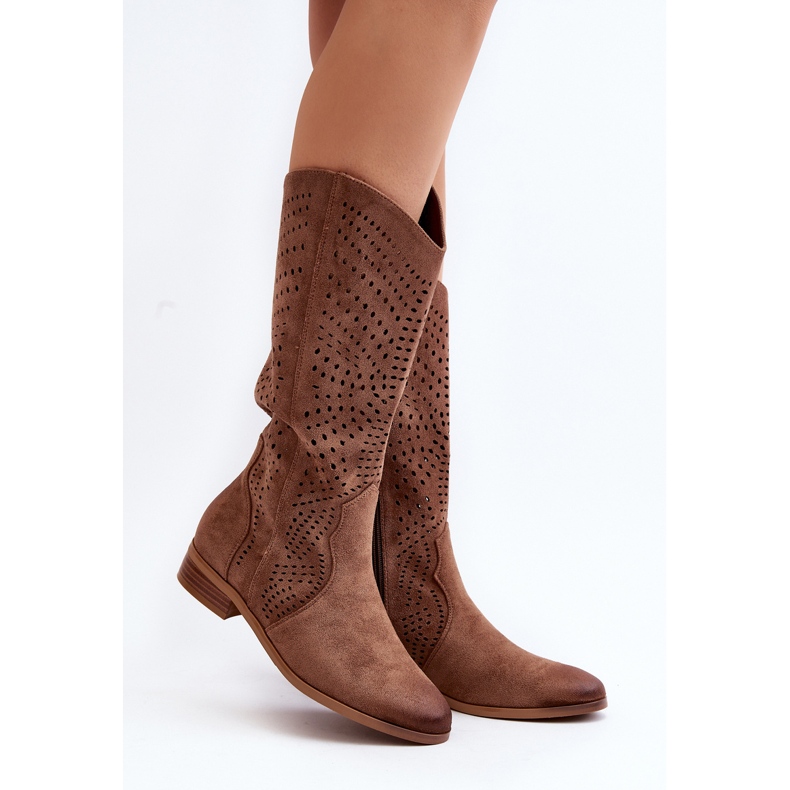 Vinceza Bottines Mi-mollet Ajourées Marron Kleorelia brun 2