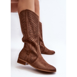 Vinceza Bottines Mi-mollet Ajourées Marron Kleorelia brun 7