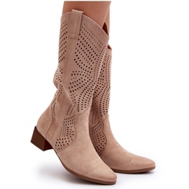 Vinceza Bottines beiges ajourées sur talon bas Walea 10