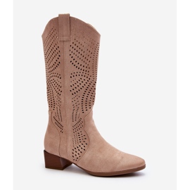 Vinceza Bottines beiges ajourées sur talon bas Walea 2