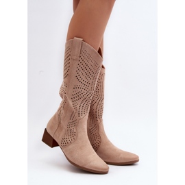 Vinceza Bottines beiges ajourées sur talon bas Walea 3