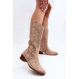 Vinceza Bottines beiges ajourées sur talon bas Walea 5