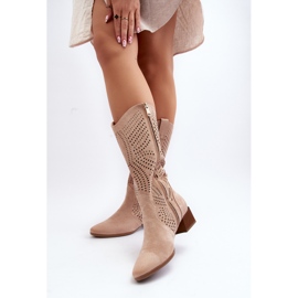 Vinceza Bottines beiges ajourées sur talon bas Walea 6