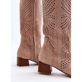 Vinceza Bottines beiges ajourées sur talon bas Walea 8
