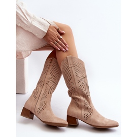 Vinceza Bottines beiges ajourées sur talon bas Walea 9