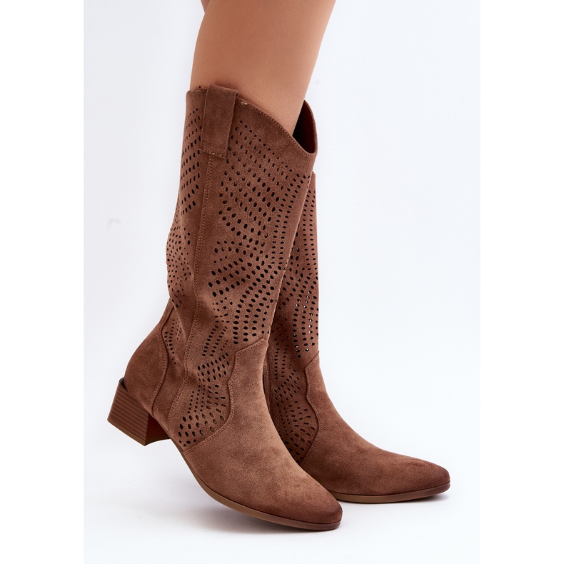 Vinceza Bottines Ajourées à Petits Talons Marron Walea brun 2