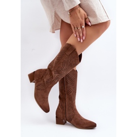 Vinceza Bottines Ajourées à Petits Talons Marron Walea brun 3
