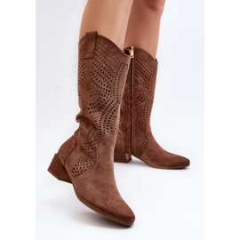Vinceza Bottines Ajourées à Petits Talons Marron Walea brun 4