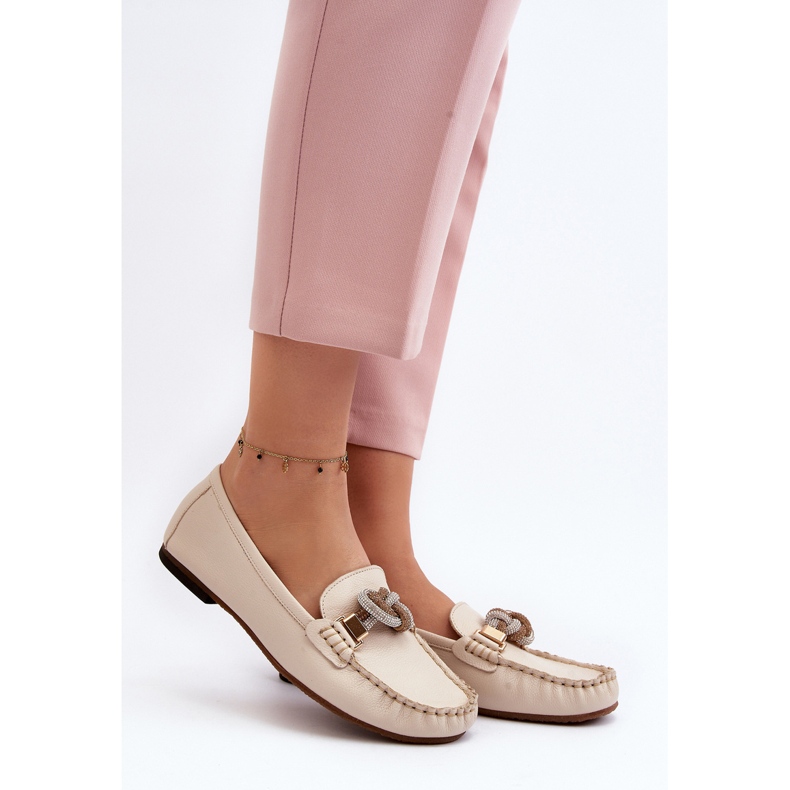 Mocassins En Cuir Pour Femme Avec Décoration Laura Messi 2761 Beige Clair 2