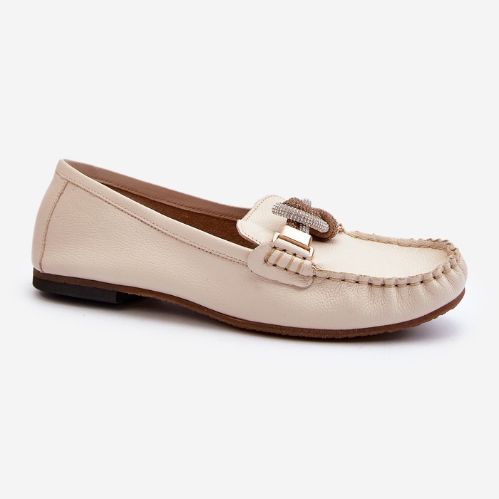 Mocassins En Cuir Pour Femme Avec Décoration Laura Messi 2761 Beige Clair 1