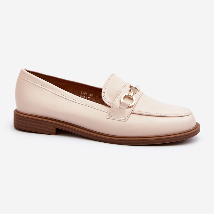 Mocassins en cuir écologique à talon plat pour femmes, beige Vimedia 1