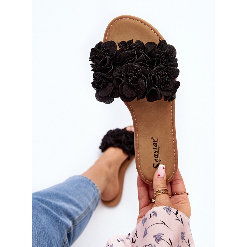 Tongs à fleurs pour femmes noires Eelfan le noir 1