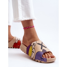 Tongs en caoutchouc à imprimé monstres beige foncé 4