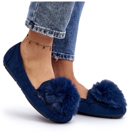 Mandards bleus pour femmes avec fourrure et pompom 4