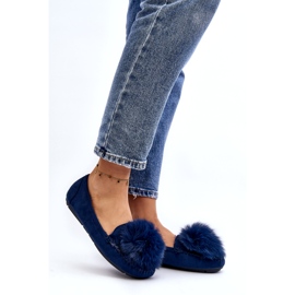 Mandards bleus pour femmes avec fourrure et pompom 1