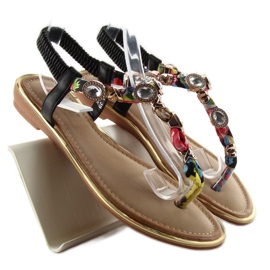 Tongs avec pierres C63 noir vert jaune rouge 1