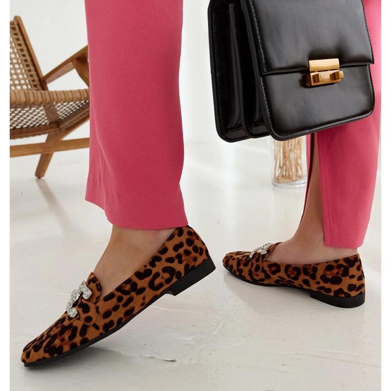 Mocassins léopard ornés de zircons Sanny brun 1 Mocassins léopard ornés de zircons Sanny brun 1