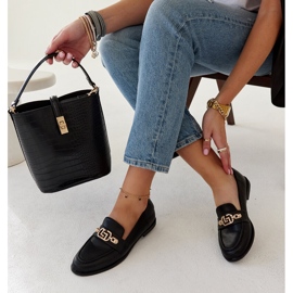 Mocassins noirs ornés d'une chaîne Kuens le noir 1