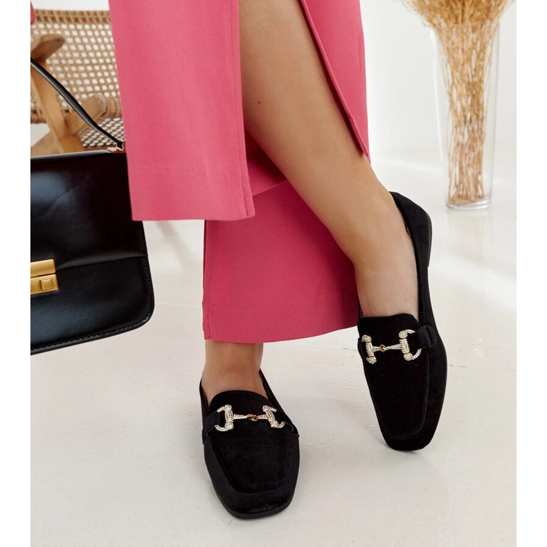 Mocassins en velours noir avec strass par Fabrizia le noir 2