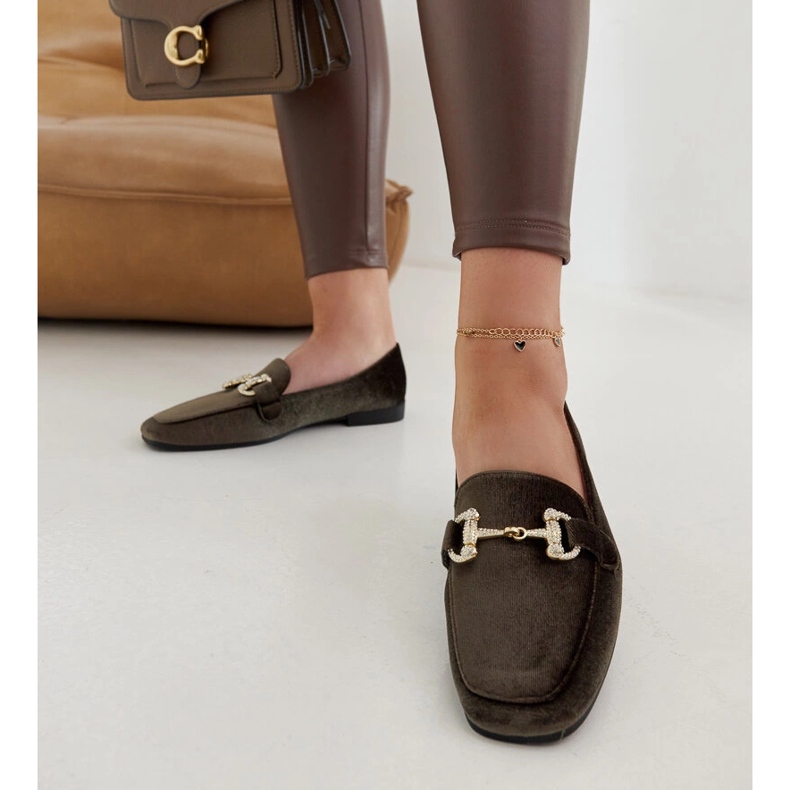 Mocassins en velours vert avec strass par Fabrizia 1