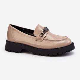 Vinceza Mocassins Femme En Cuir Verni à Talon Plat, Beige Ezoma 1