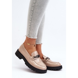 Vinceza Mocassins Femme En Cuir Verni à Talon Plat, Beige Ezoma 2