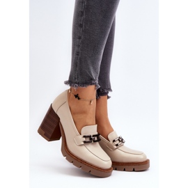 Vinceza Escarpins à talon haut massif avec décoration, beige Oradna 2