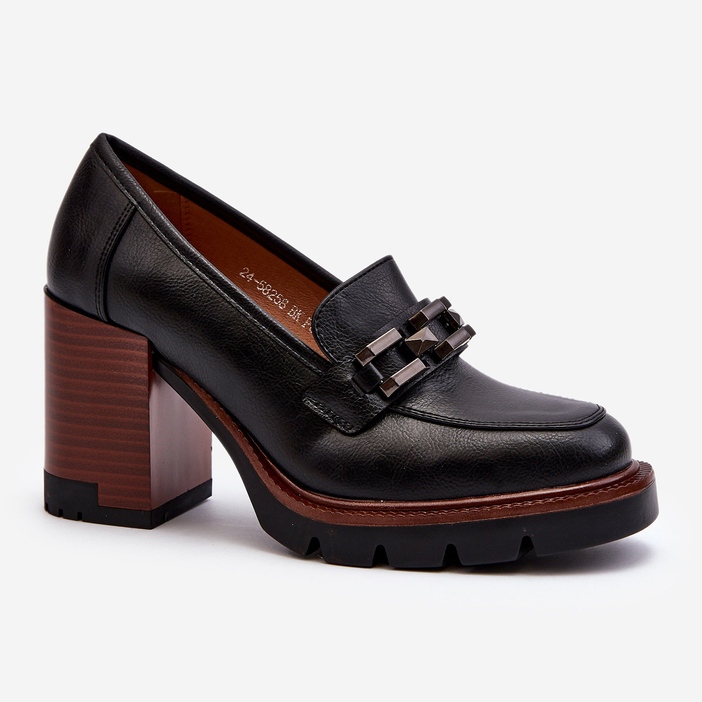 Vinceza Escarpins à talon haut massif avec décoration, Noir Oradna le noir 1