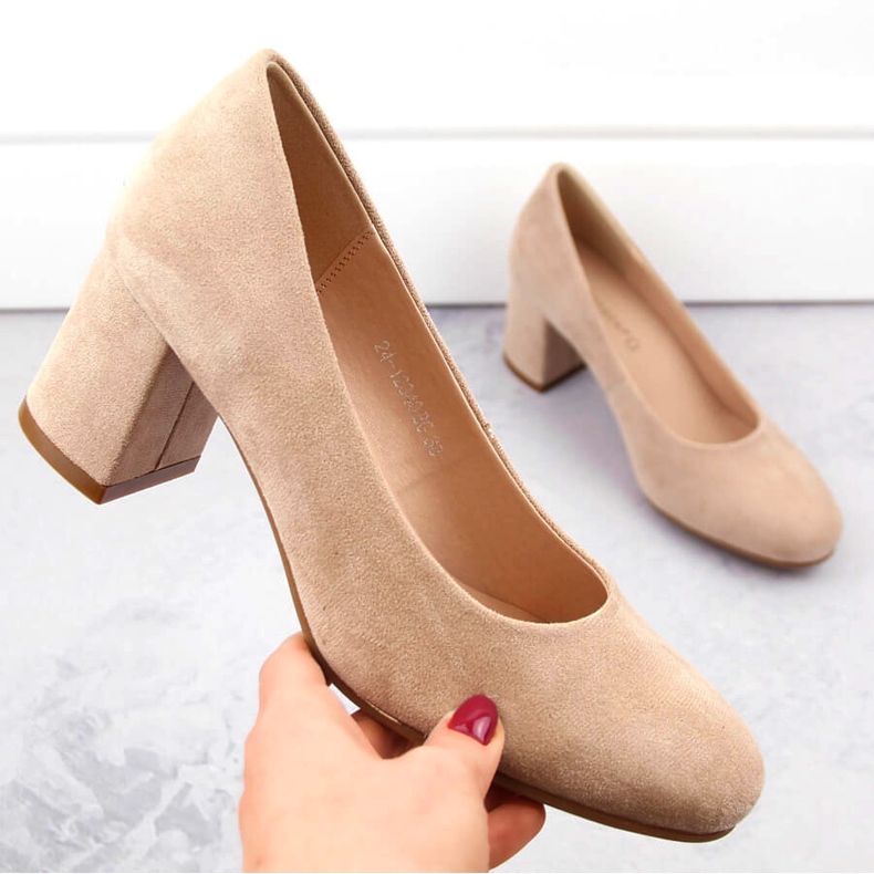 Escarpins à talons femme en daim beige Potocki SZ12340 1